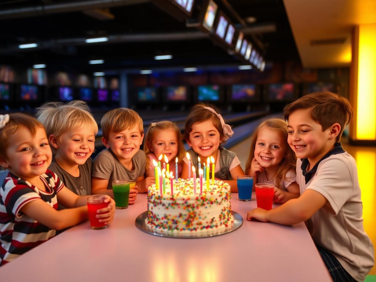 Kids celebrating a birthday party at Acadiana Lanes
